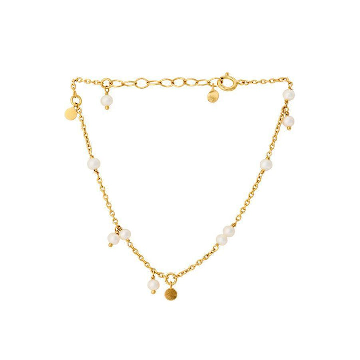 Pernille Corydon Ocean Pearl Bracelet, delicate gold chain with small white pearls and pendant. Model B-434-GP.