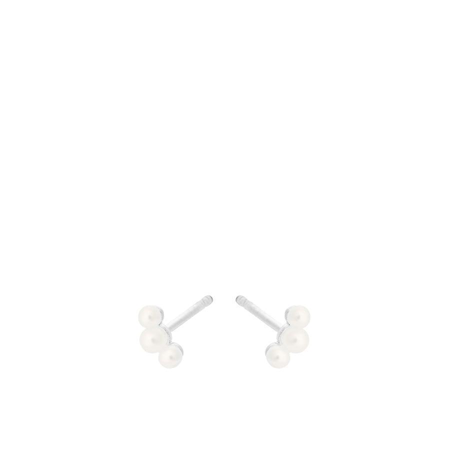 Pernille Corydon Ocean Pearl earrings, small silver earrings with three white pearls. Model E-433-S.