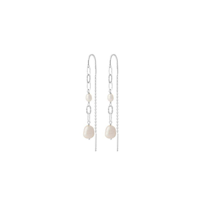 Pernille Corydon Seaside Earrings with chains in silver and white freshwater pearls, Model E-447-S