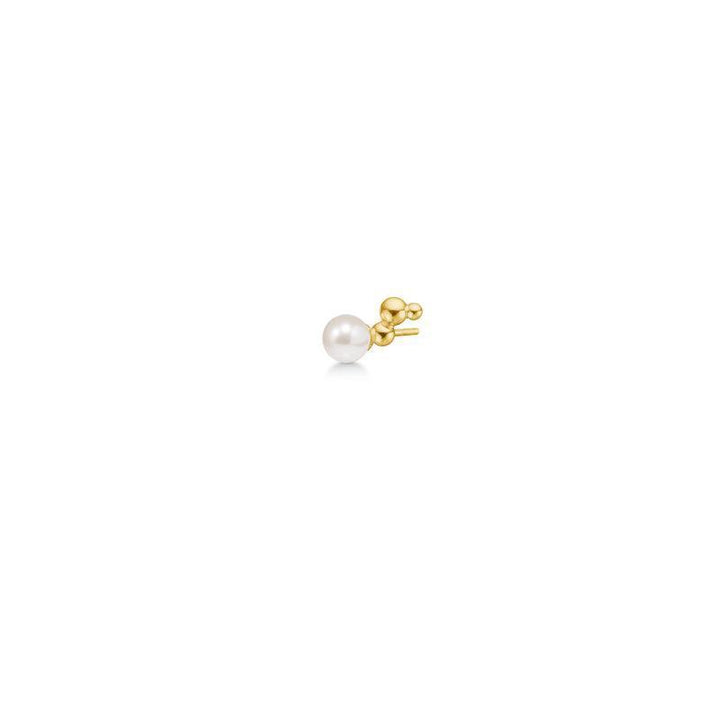 Polar Jewelry Bubble Gold Plated Studs shows a single barren stud with white pearl, Modelbub-st-l-gd-wp-00140-1.