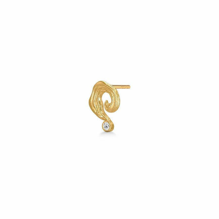 Polar Jewelry Galaxy Gold Plated Earring Single shows an organic wavy gold plated stud with clear stone, Model spg-st-gd-wz-00405-2.