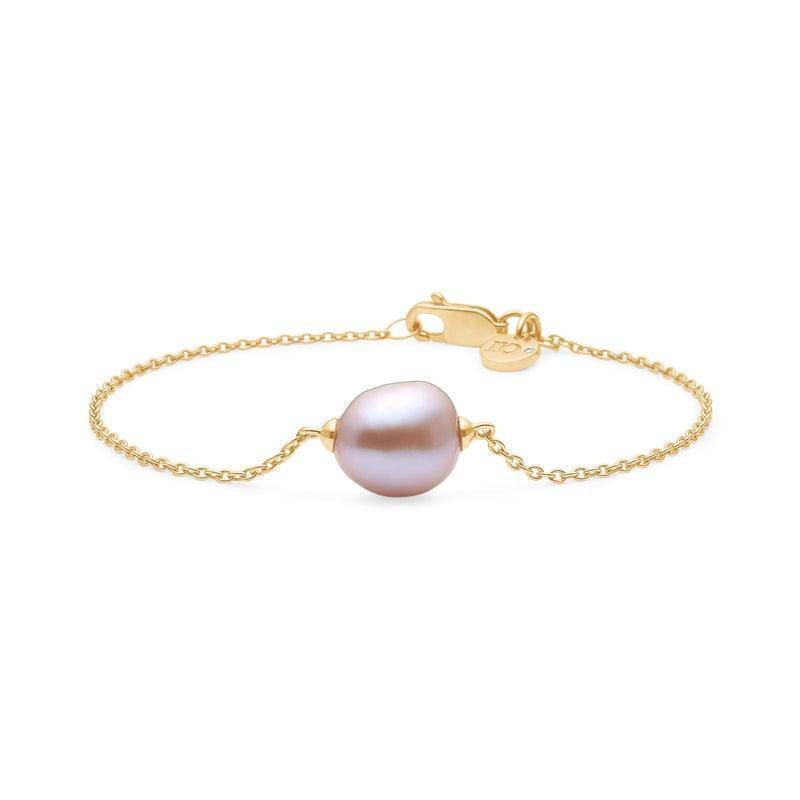 RO Copenhagen 18kt Joy bracelet with pink baroque pearl in gold chain. Model 192L0013-002