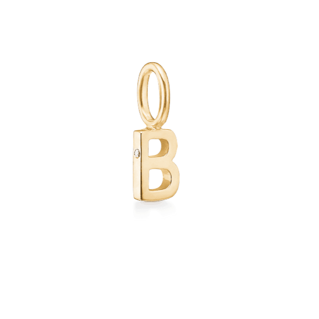 Ro Copenhagen My Letter Pendant B in shiny gold with a small discrete stone, simple and elegant. Model p114y-002-2