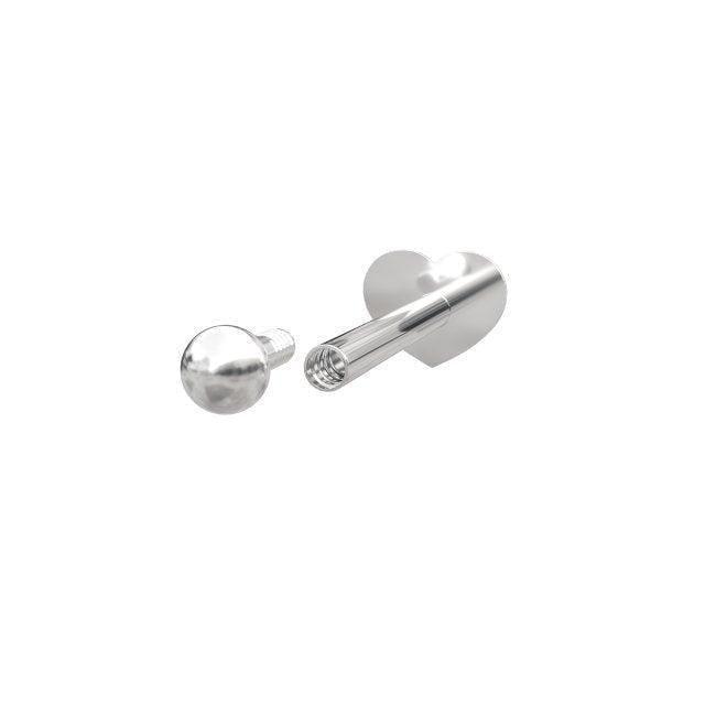 solv-piercing-314000 in shiny steel, heart-shaped front and ball, close-up on white background. Model 314000-9-2