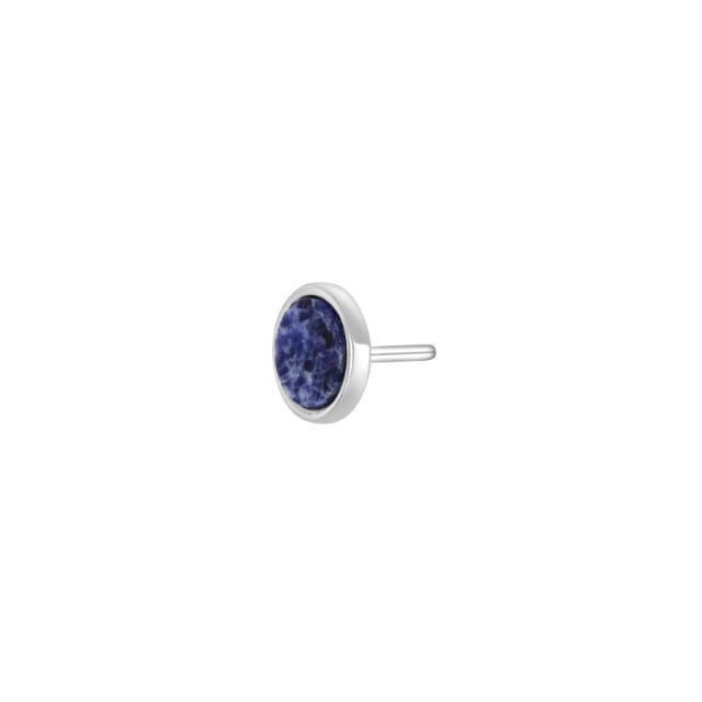 Son of Noa Earrings with Sodalite, round silver earrings with blue stones against a white background. Model 325184-325184-1
