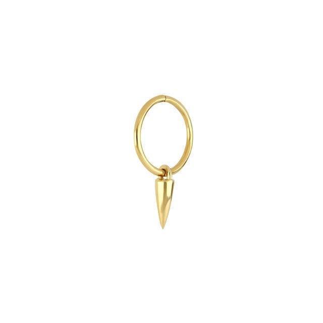 Son of Noa Silver Gold Plated Creole Spike, simple gold colored creole earring with pointed pendant. Model 329035-3-1