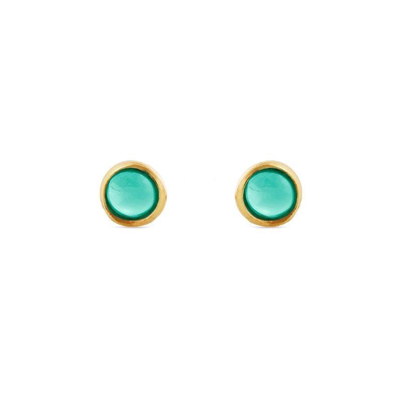 Susanne Friis Bjørner Earrings Gilded with Green Agate, simple round earrings with green stone. Model 5535-2-102-1