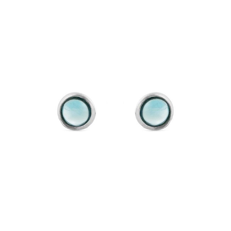Susanne Friis Bjørner Silver Earrings London Blue Crystal on white background, round with shiny silver edge. Model 5535-1-174-1