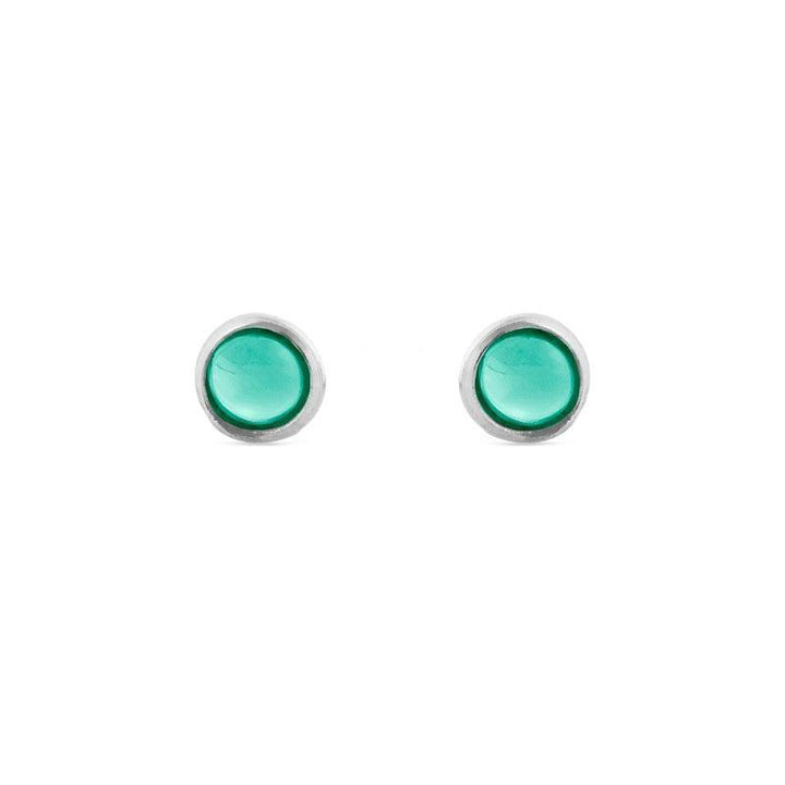 Susanne Friis Bjørner silver ear studs with round green agate, simple and elegant detail. Model 5535-1-102-1