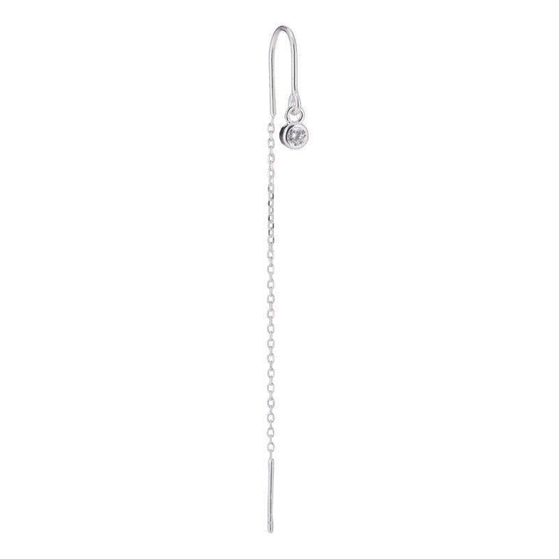 the earring shop crystal silver chain earring with simple, long chain and clear stone, Model SI2001-SI2001-1
