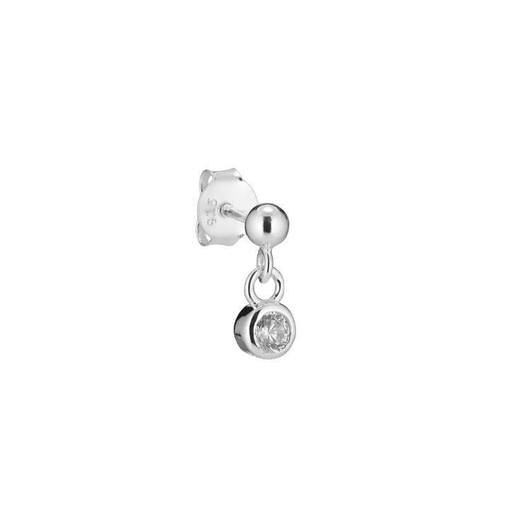 Crystal Silver Earring shows a single silver earring with round clear stone. Model SS1904-SS1904-1.