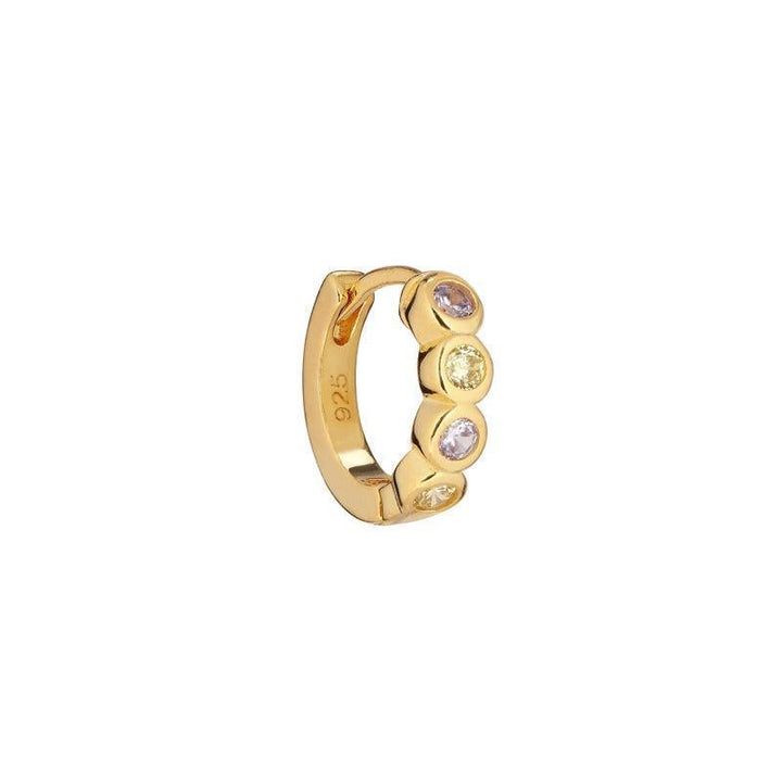 Ellie Huggie Earring, a small gold-plated hoop with colored stones, visible detail. Model SS2118-SS2118-1