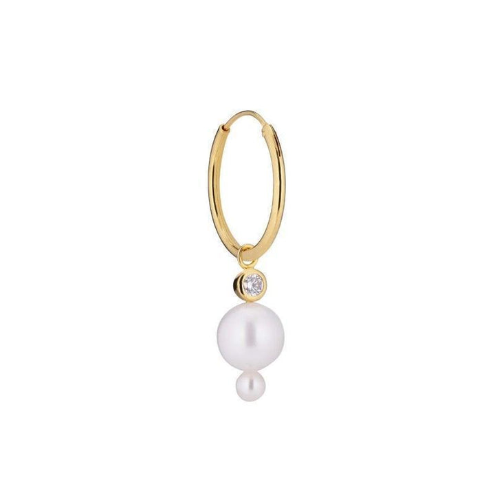 the-earring-shop-horizon-gold-plated-pearl-hoop, round gold-plated earring with pearl and clear stone, Model SS2014-SS2014-1