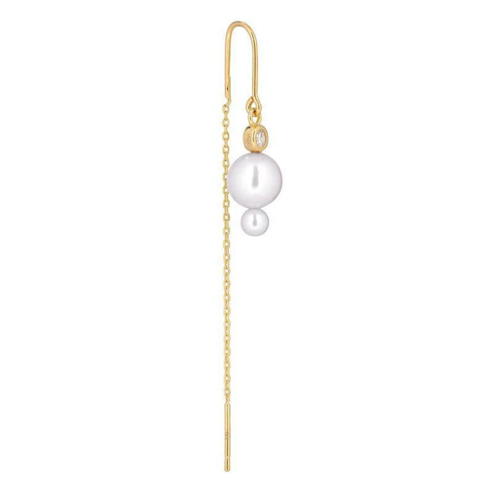 Horizon Kaede earring elegant gold ear chain with white pearls and small clear stone. Model SS2109-SS2109-1