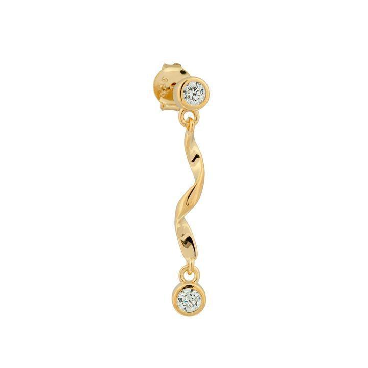 the earring shop twirl gold-plated earring with twisted design and two sparkling stones, Model fw2102-fw2102-1