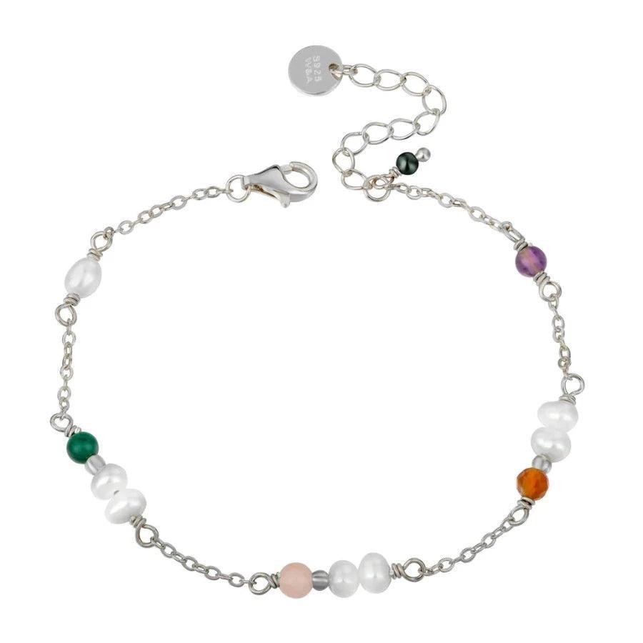 wioga alexandra bracelet silver with chain, colored pearls and adjustable closure. Model B-8143-S