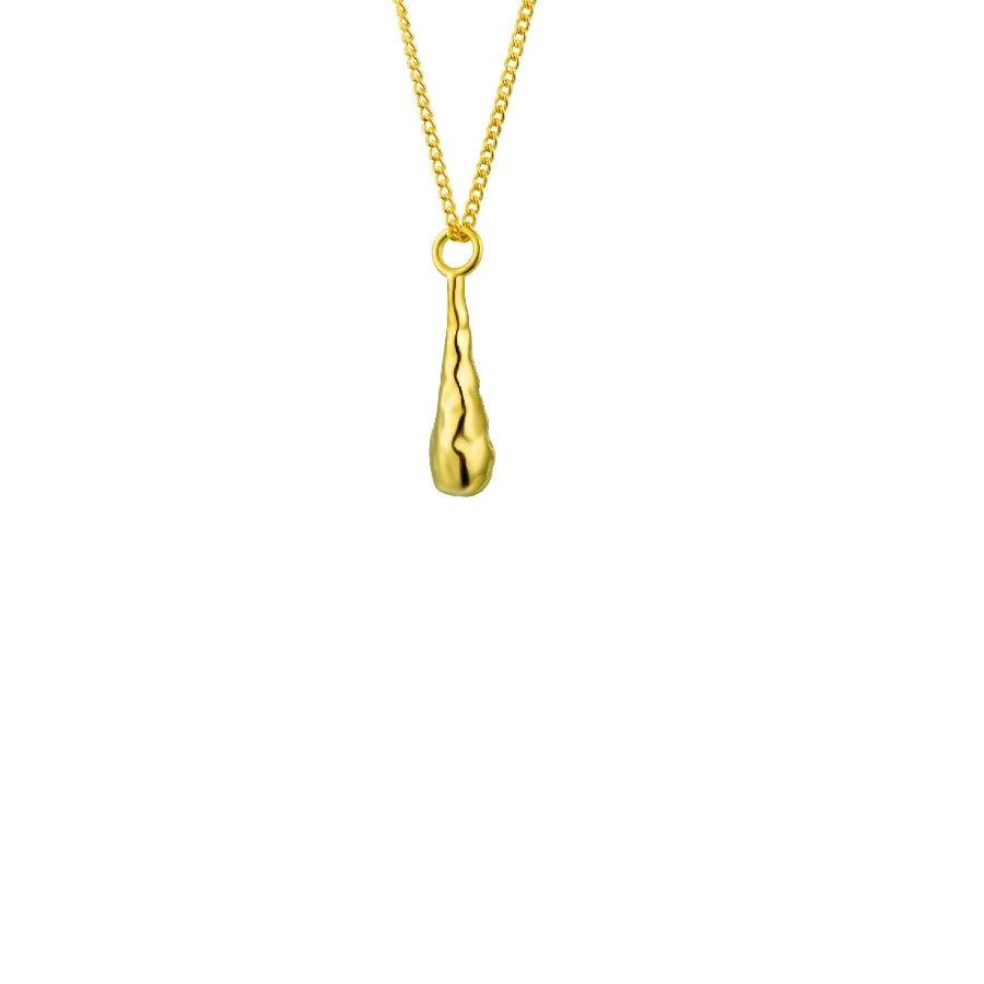 wioga-julia-necklace-n-8184-gp shows an elegant golden necklace with a teardrop pendant. Model N-8184-GP