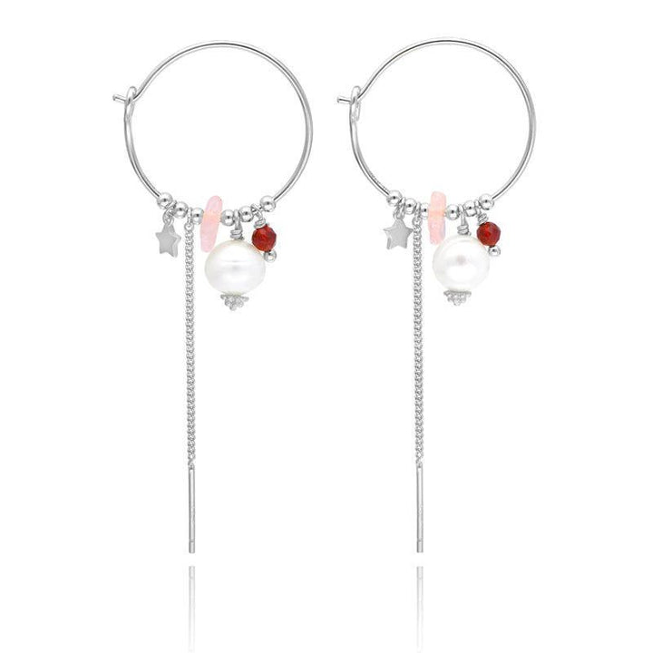 wioga mirabelle earrings silver with pearl, pink and red detail and star pendant, Model E-8072-S