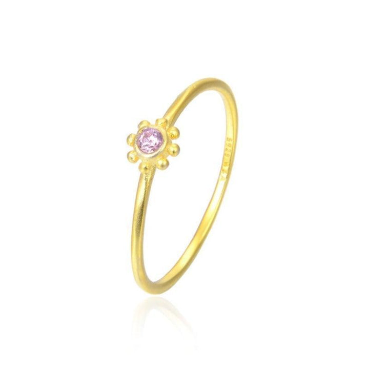 Wioga Pink Small Sun Ring guld med lyserød sten, forside, model R-4004-GP