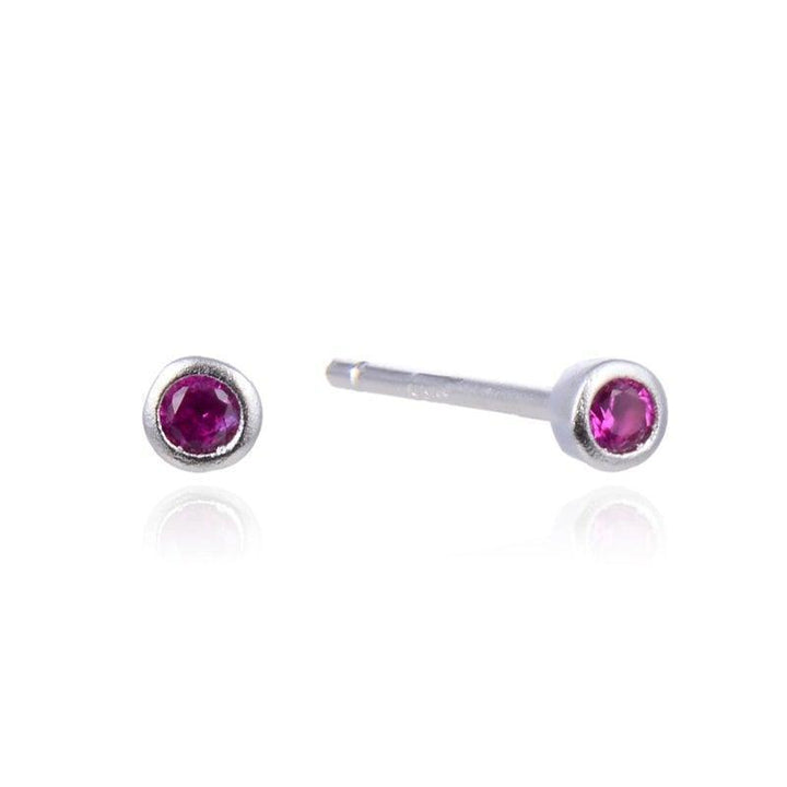 wioga pink silver studs, discreet round silver studs with pink stones, Model E-1051-S