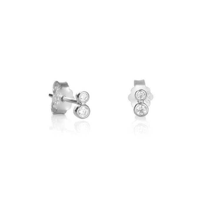 WiOGA Siff stud earrings with two round, clear stones in silver-colored metal, Model E-1075-S
