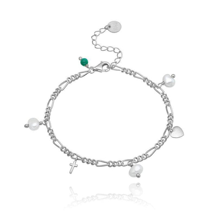 wioga trust hope faith bracelet silver with pendant and freshwater pearls on white background. Model B-8094-S